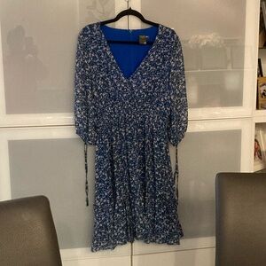 Blue Floral V-Neck Dress